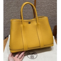 Market Sells Hermes Garden Party 30/36cm Bag in Togo Leather H2301 Jaune Amber Yellow 2025(Half Handmade)