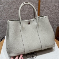 Top Quality Hermes Garden Party 30/36cm Bag in Togo Leather H2301 Beton Glacier White 2025(Half Handmade)
