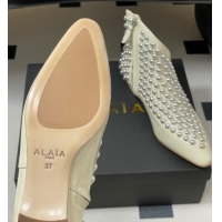 Grade Quality Alaia Wedge Heel Ankled Boots with Studs White 2025 AL070906 0827119