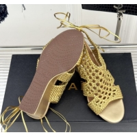 Best Grade Alaia Weave Leather Wedge Sandals 10.5cm Heel A091601 Gold 091601