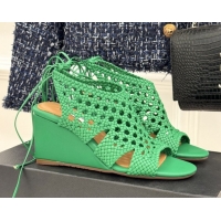 Shop Duplicate Alaia Weave Leather Wedge Sandals 10.5cm Heel A091602 Green 091602