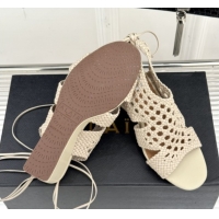 Luxurious Alaia Weave Leather Wedge Sandals 10.5cm Heel A091605 Beige