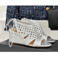 Good Product Alaia Weave Leather Wedge Sandals 10.5cm Heel A091606 Silver