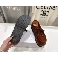 Best Grade Loewe Faro Lace-up Shoes in Suede Dark Brown 082307