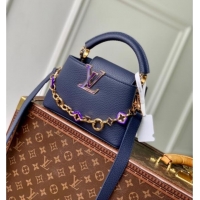 Original Cheap Louis Vuitton Capucines Mini Bag with Chain in Taurillon Leather M14970 Blue 2025