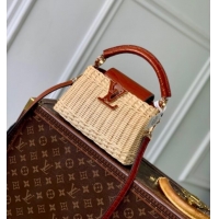 New Product Louis Vuitton Capucines Mini Bag in Cowhide and Rattan N88126 Brown 2025