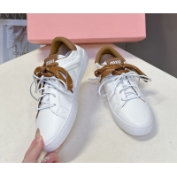 Best Grade Miu Miu Leather Sneakers White/Brown MIU082601 0826008