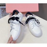 Pretty Style Miu Miu Leather Sneakers White/Dark Blue MIU082601 50826011