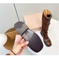 Classic Hot Miu Miu Leather High Boots with Strap Buckle Cocoa Brown 5W315E 50826013