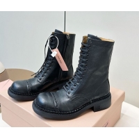 Good Quality Miu Miu Leather Ankle Boots with Zipper Black MIU082602 50826016