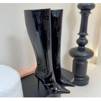 Fashion Luxury Miu Miu Patent Leather High Heel Boots with Strap Buckle Black MIU082603 0826017