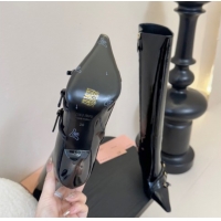Fashion Luxury Miu Miu Patent Leather High Heel Boots with Strap Buckle Black MIU082603 0826017