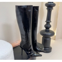 Grade Miu Miu Oiled Leather High Heel Boots with Strap Buckle Black MIU082603 50826020