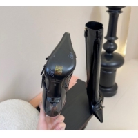 Grade Miu Miu Oiled Leather High Heel Boots with Strap Buckle Black MIU082603 50826020