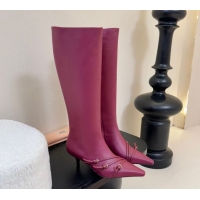 Good Looking Miu Miu Leather Low Heel High Boots with Buckle Purple 2025 MIU082603 50826022