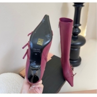 Good Looking Miu Miu Leather Low Heel High Boots with Buckle Purple 2025 MIU082603 50826022