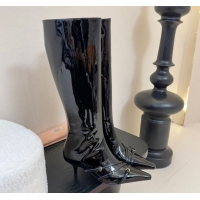 Top Design Miu Miu Patent Leather Low Heel High Boots with Buckle Black 2025 MIU082603 50826023