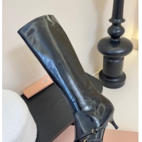 Low Price Miu Miu Oiled Leather Low Heel High Boots with Buckle Black MIU082603 50826024
