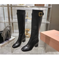 Luxurious Miu Miu Nappa Leather Heel High Boots 6cm with Buckle Black 5W548E 50826025