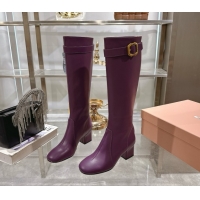 Good Product Miu Miu Nappa Leather Heel High Boots 6cm with Buckle Purple 5W548E 50826026
