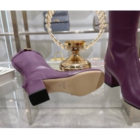 Good Product Miu Miu Nappa Leather Heel High Boots 6cm with Buckle Purple 5W548E 50826026