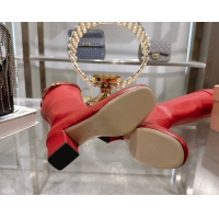 Luxury Cheap Miu Miu Nappa Leather Heel High Boots 6cm with Buckle Red 2025 5W548E 50826027