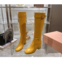 Most Popular Miu Miu Nappa Leather Heel High Boots 6cm with Buckle Yellow 5W548E 0826029