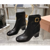 Shop Duplicate Miu Miu Nappa Leather Heel Ankle Boots 6cm with Buckle Black 5W548E 0826030