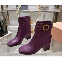 Popular Style Miu Miu Nappa Leather Heel Ankle Boots 6cm with Buckle Purple 5W548E 50826031