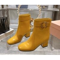 Big Discount Miu Miu Nappa Leather Heel Ankle Boots 6cm with Buckle Yellow 5W548E 0826032