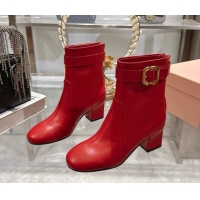 Cheap Price Miu Miu Nappa Leather Heel Ankle Boots 6cm with Buckle Red 2025 5W548E 0826033