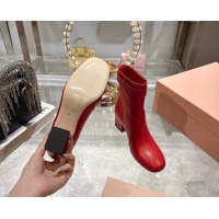 Cheap Price Miu Miu Nappa Leather Heel Ankle Boots 6cm with Buckle Red 2025 5W548E 0826033