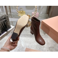 Cheap Miu Miu Nappa Leather Heel Ankle Boots 6cm with Buckle Brown 5W548E 0826034
