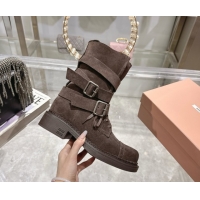 Discount Miu Miu Suede Ankle Boots 3.5cm with Buckle Brown MIU082604 50826035