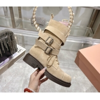 Good Product Miu Miu Suede Ankle Boots 3.5cm with Buckle Beige MIU082604 50826036