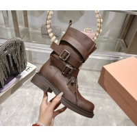 Cheap Price Miu Miu Leather Ankle Boots 3.5cm with Buckle Brown MIU082604 0826038