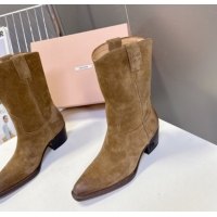 Big Discount Miu Miu Suede Heel Ankle Boots 5cm Khaki MIU082605 0826040