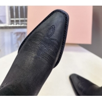 AAAAA Miu Miu Leather Heel Ankle Boots 5cm Black IU082605 0826043