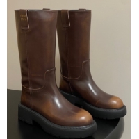 Buy Luxury Miu Miu Leather Platform Short Boots Brown MIU082606 0826045