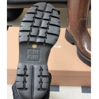 Buy Luxury Miu Miu Leather Platform Short Boots Brown MIU082606 0826045