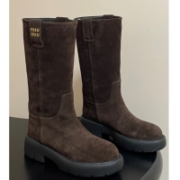 Sumptuous Miu Miu Suede Platform Short Boots Brown MIU082606 0826047