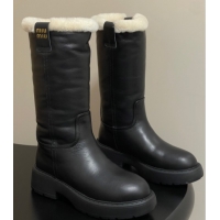 Duplicate Miu Miu Leather and Wool Lining Platform Short Boots Black MIU082607 0826048
