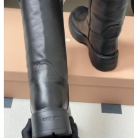 Duplicate Miu Miu Leather and Wool Lining Platform Short Boots Black MIU082607 0826048
