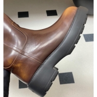 Good Quality Miu Miu Leather and Wool Lining Platform Short Boots Brown MIU082607 0826049