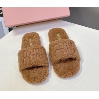 Pretty Style Miu Miu Shearling Flat Slides Sandal Light Brown MIU082608 0826051