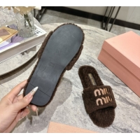 Grade Quality Miu Miu Shearling Flat Slides Sandal Dark Brown MIU082608 0826052