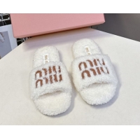 Grade Miu Miu Shearling Flat Slides Sandal White MIU082608 0826053