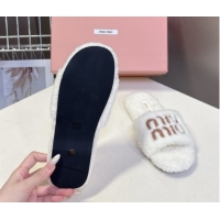 Grade Miu Miu Shearling Flat Slides Sandal White MIU082608 0826053