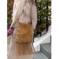 ​Top Design Valentino Nellcote Shoulder Bag in Suede with Fringes Tassel and Ball Studs 2033 Brown 2025