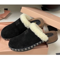 Grade Quality Miu Miu Suede and Wool Clogs Mules 2025 MIU082609 0826055